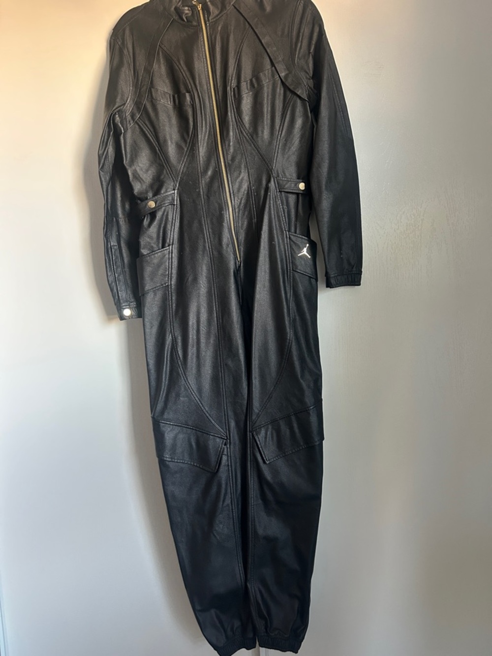 Jordan Black pleather (vegan) Full-Length Jumpsuit with Zip Front
